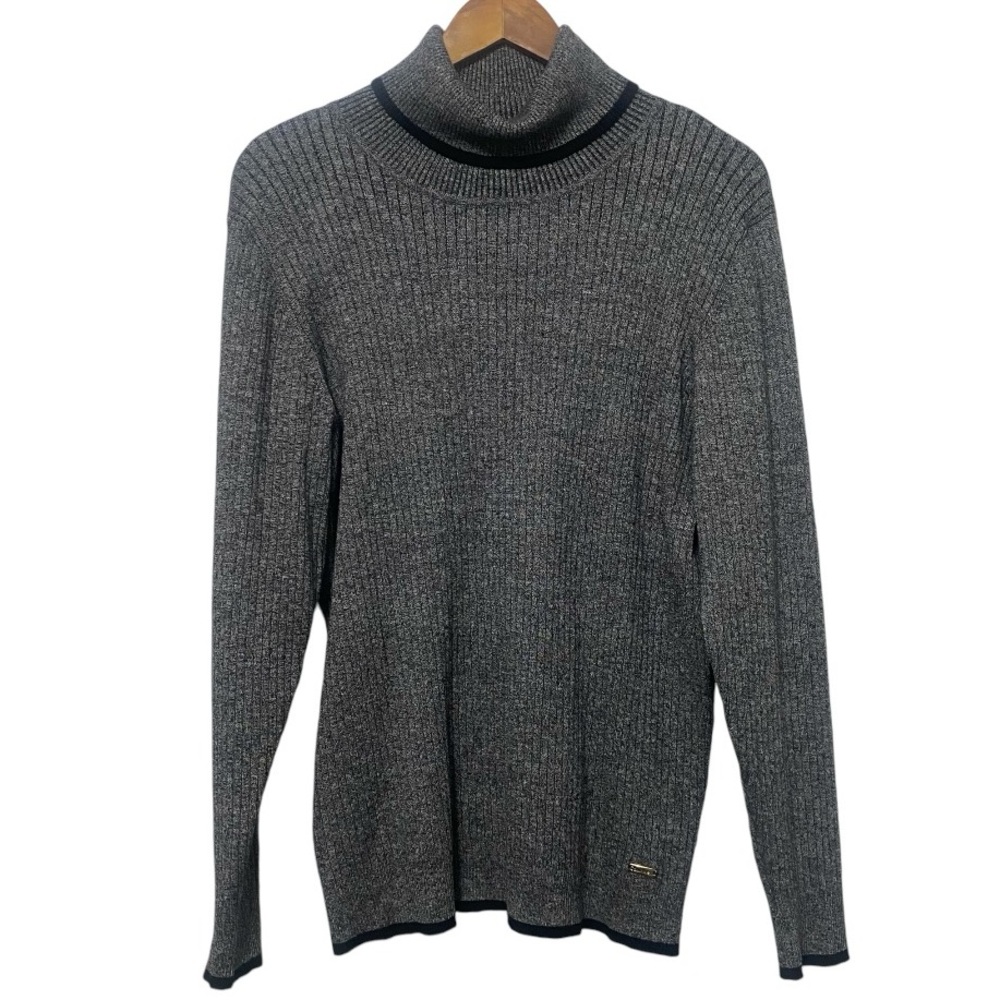 Calvin Klein Turtleneck Sweater Top Women’s Size XL Gray Long Sleeve Rib Knit